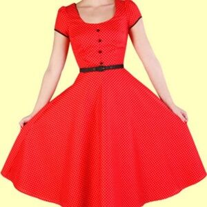 Stop staring 2x red polka dot swing dress